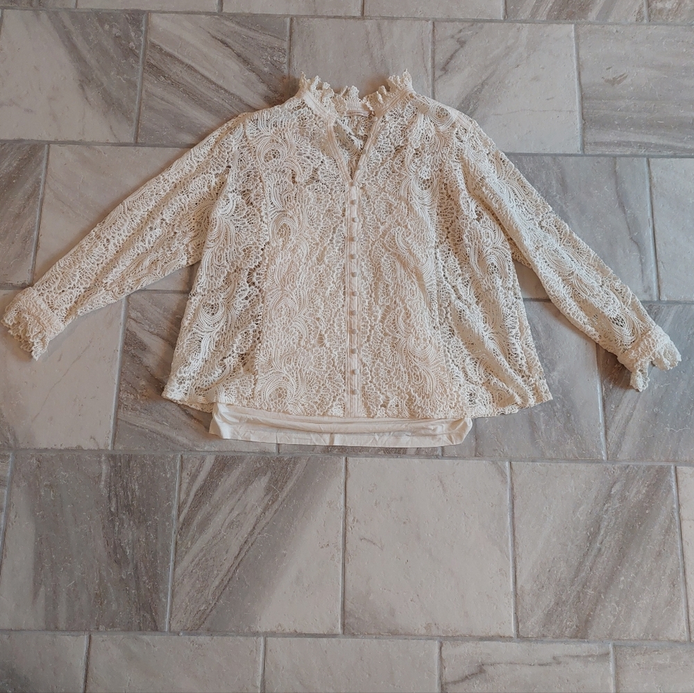 Soft Surroundings Crochet Lace Top 2X Off White Cream